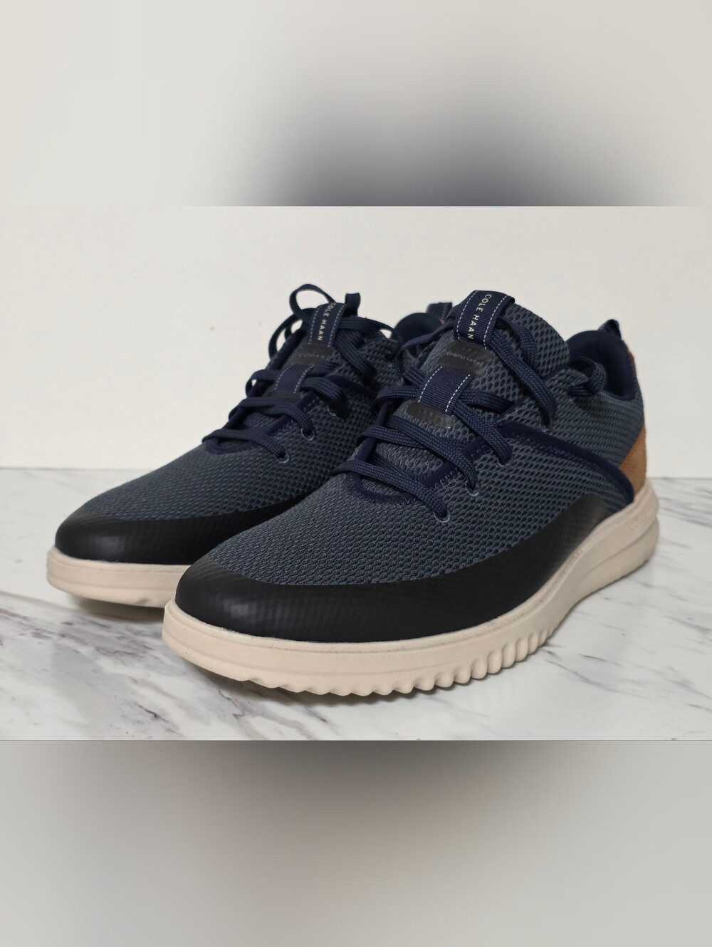 Cole Haan Navy Knit Athletic Sneakers with Cream Sole